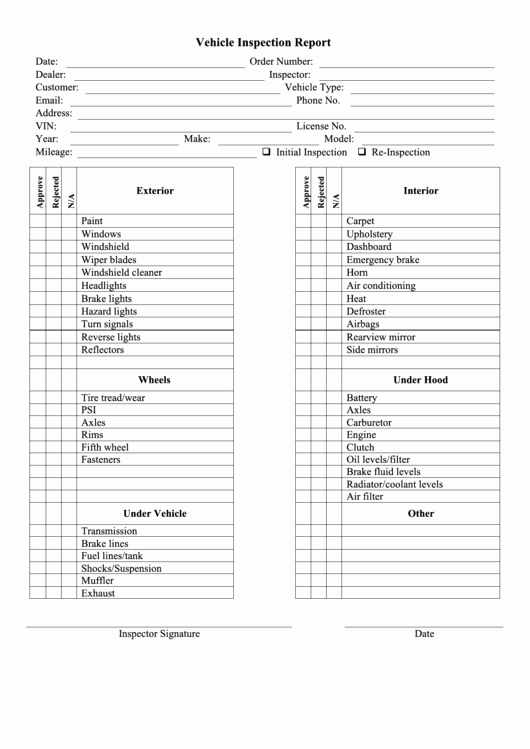 Vehicle Check Sheet Template Awesome Vehicle Inspection Report Printable Pdf