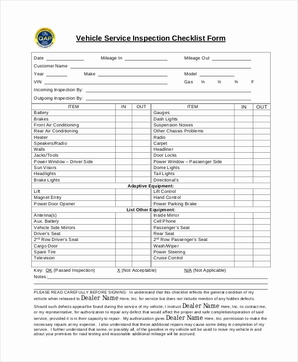 Vehicle Check Sheet Template Elegant Sample Vehicle Service forms 8 Free Documents In Pdf Doc