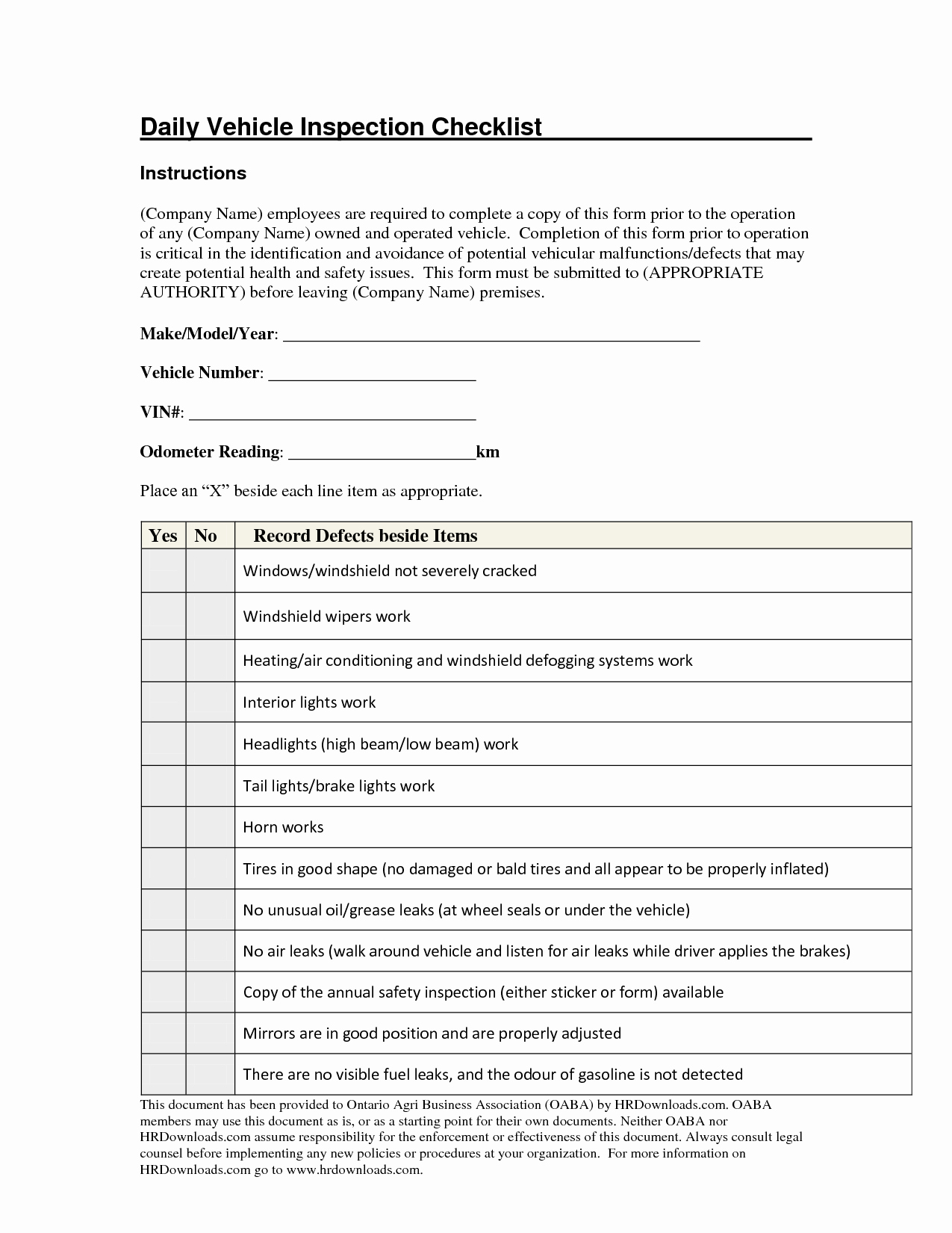 Vehicle Check Sheet Template Inspirational Daily Vehicle Inspection Checklist form Image Gallery