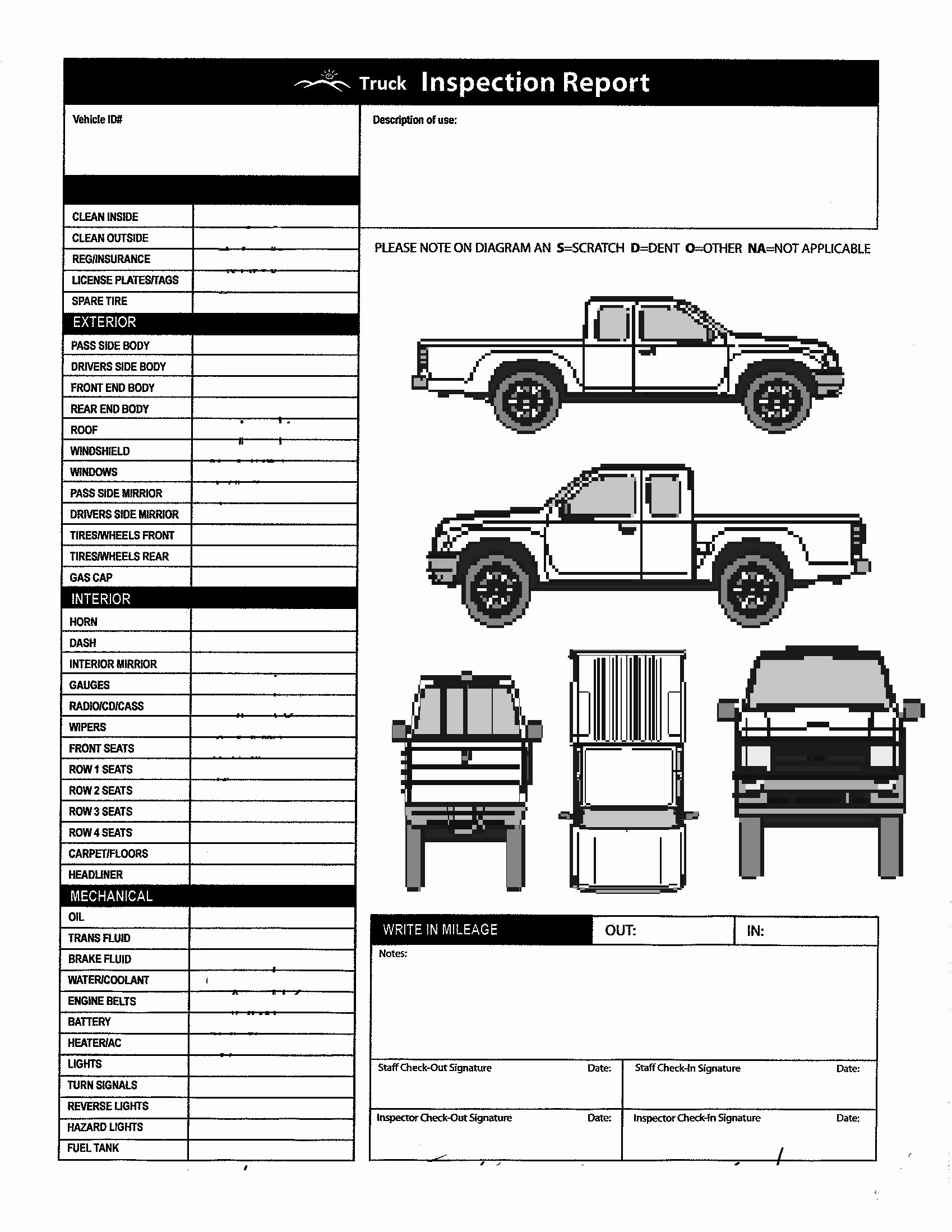 Vehicle Check Sheet Template Inspirational Vehicle Inspection form Template