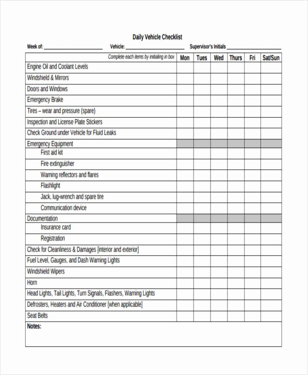 Vehicle Check Sheet Template Lovely 32 Checklist Templates In Pdf