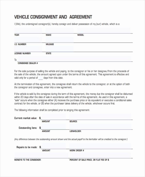 Vehicle Consignment Agreement Beautiful 11 Consignment Agreement form Samples Word Pdf