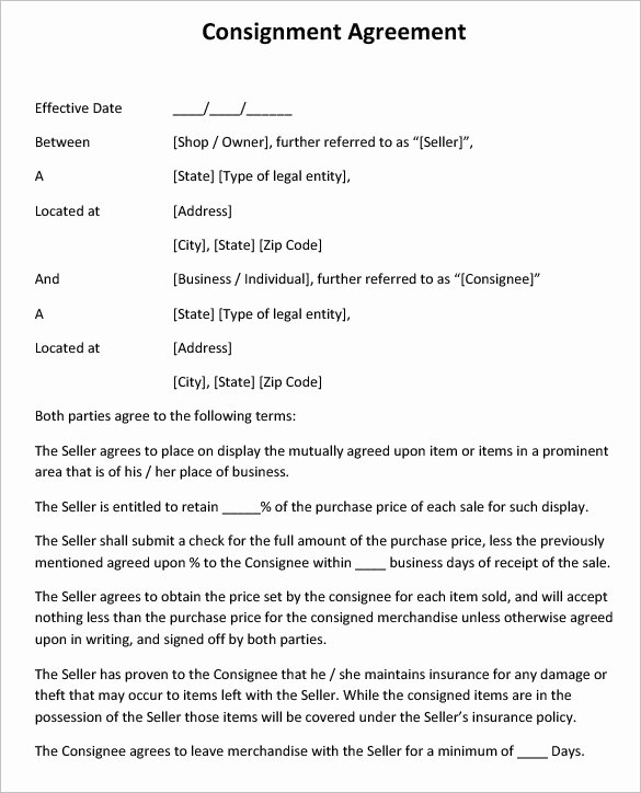 Vehicle Consignment Agreement Beautiful Consignment Contract Template 7 Free Word Pdf