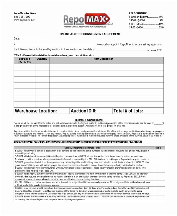 Vehicle Consignment Agreement Beautiful Sample Consignment Agreement form 8 Free Documents In Pdf