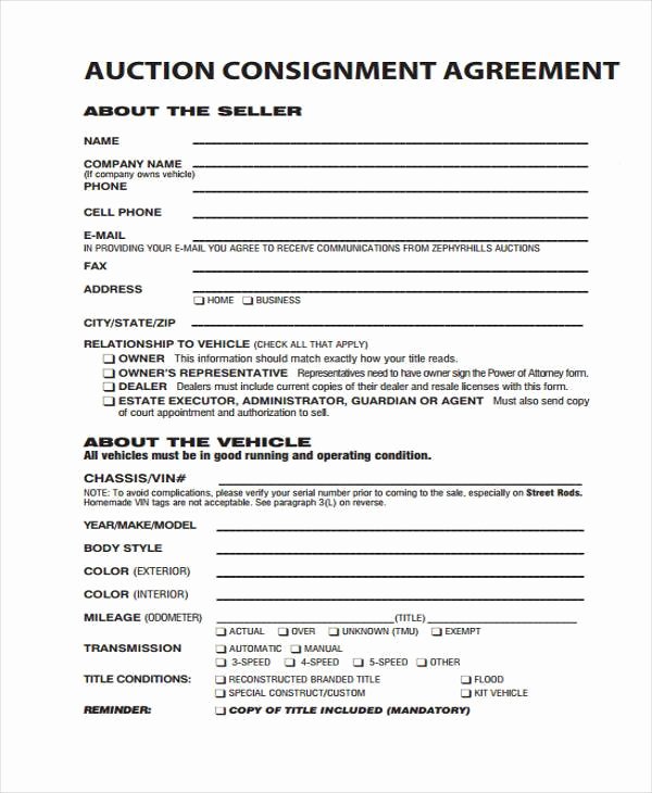 Vehicle Consignment Agreement Fresh 11 Consignment Agreement form Samples Word Pdf