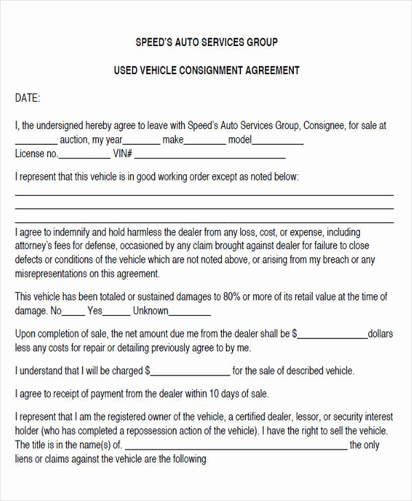 Vehicle Consignment Agreement Inspirational 44 Agreement form Examples