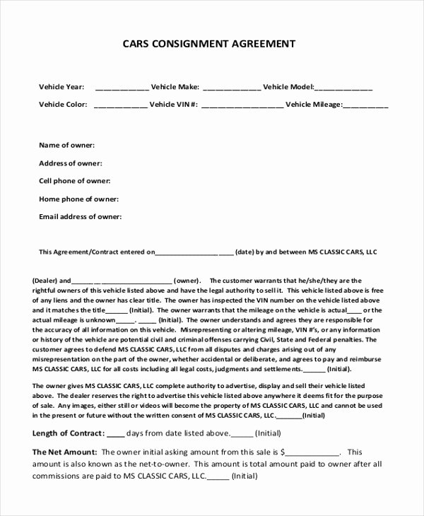 Vehicle Consignment Agreement Inspirational Sample Consignment Agreement form 8 Free Documents In Pdf