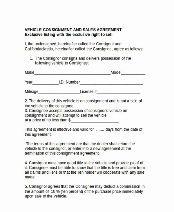 Vehicle Consignment Agreement Lovely 31 Free Sales Agreement forms