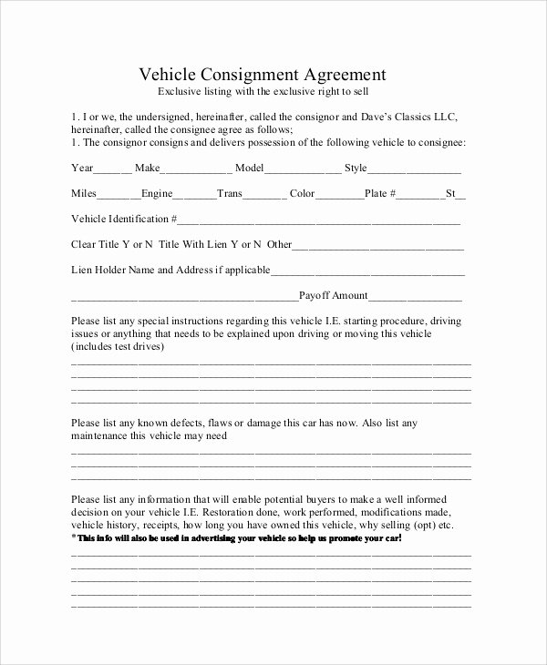 Vehicle Consignment Agreement New 10 Sample Consignment Agreements