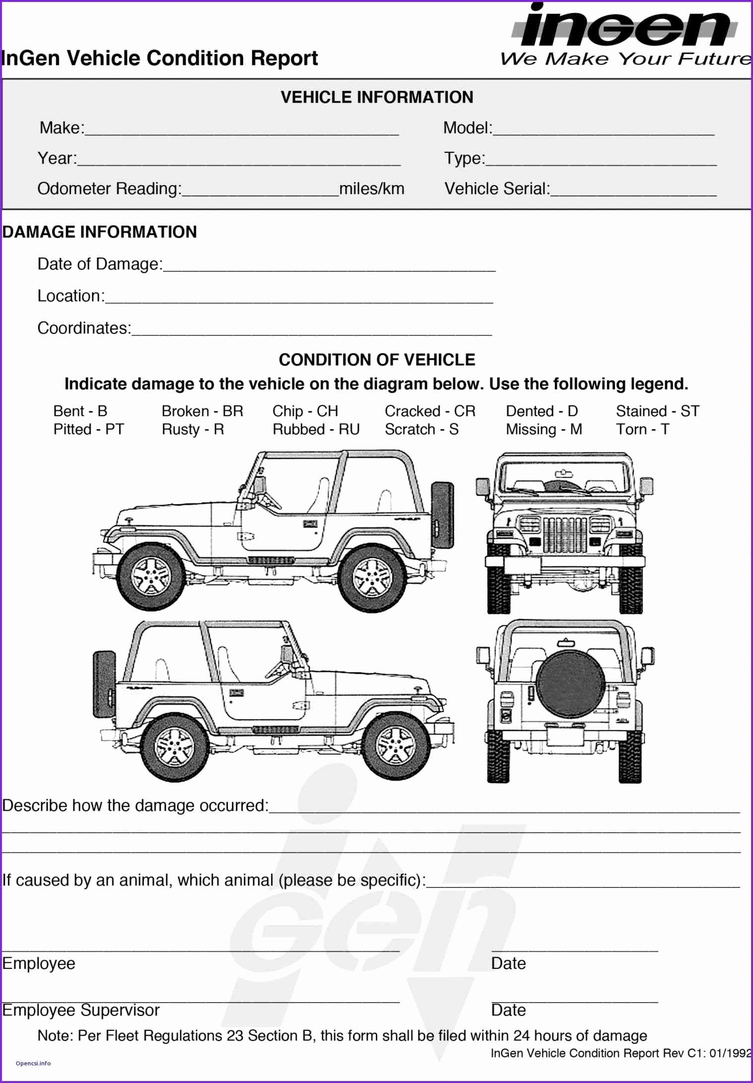 Vehicle Damage Report Template Excel Awesome Auto Vehicle Condition Report form Template Estimate