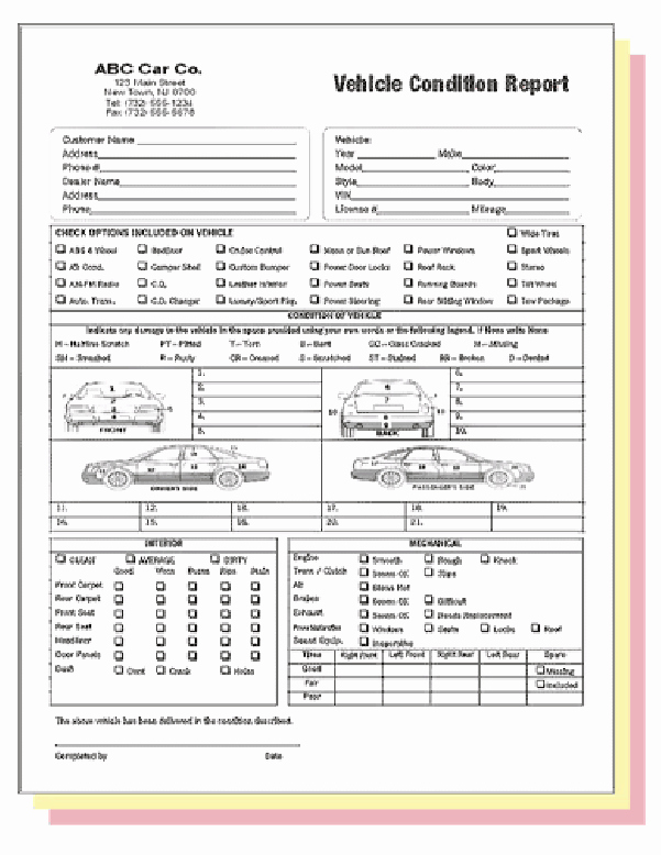 Vehicle Damage Report Template Excel Elegant Vehicle Condition Report Templates Word Excel Samples
