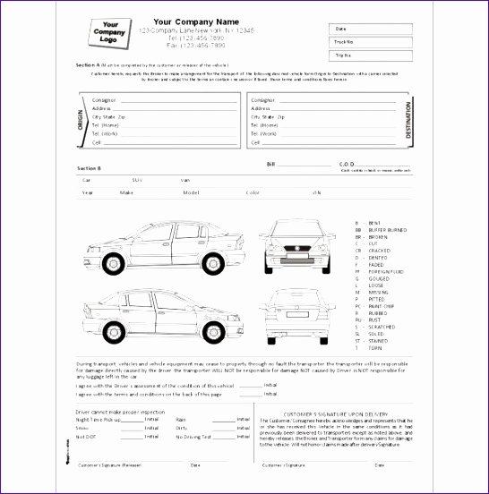 Vehicle Damage Report Template Excel Unique 7 Bill Lading Template Excel Exceltemplates