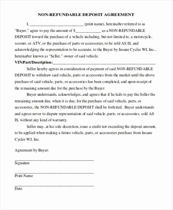 Vehicle Deposit Agreement Best Of 8 Payment Contract Templates Sample Example format
