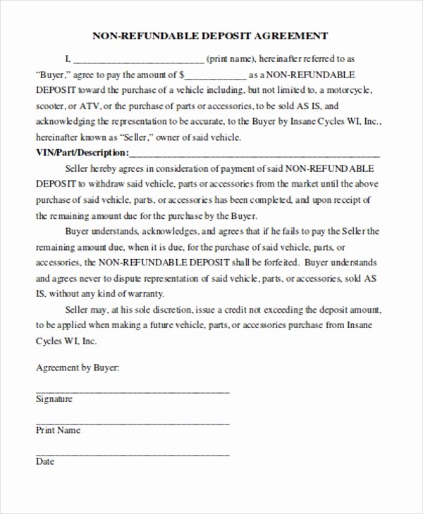 Vehicle Deposit Agreement Best Of 8 Payment Contract Templates Sample Example format