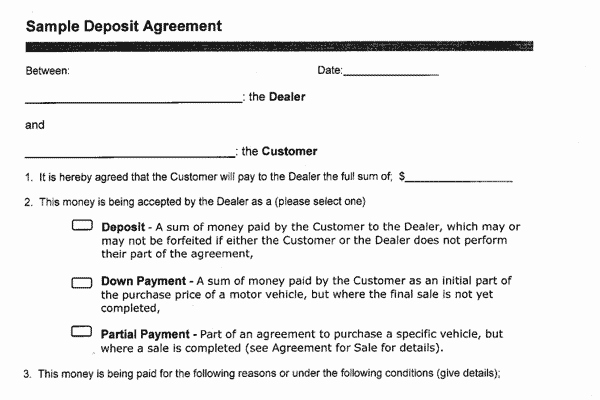 Vehicle Deposit Agreement New Sample Documents the Motor Vehicle Sales Authority Of Bc