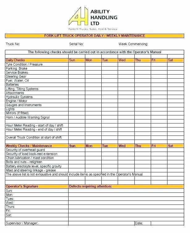 Vehicle Maintenance Checklist Excel Beautiful Truck Service Schedule Template