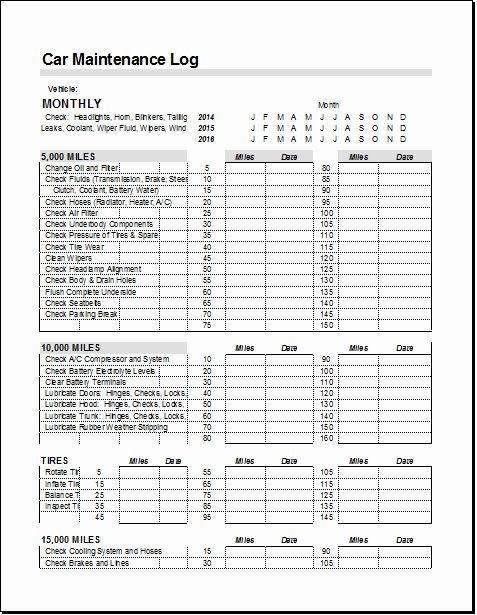 Vehicle Maintenance Checklist Excel Best Of Car Maintenance Log Template for Ms Excel