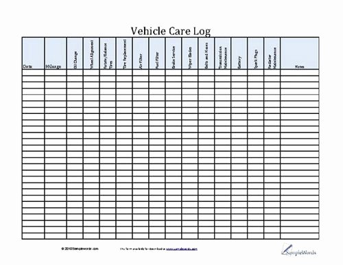 Vehicle Maintenance Checklist Excel Best Of Vehicle Care Log Printable Pdf form for Car Maintenance