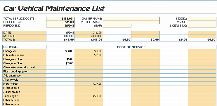 Vehicle Maintenance Checklist Excel Elegant Car Maintenance List Template Microsoft Fice Templates