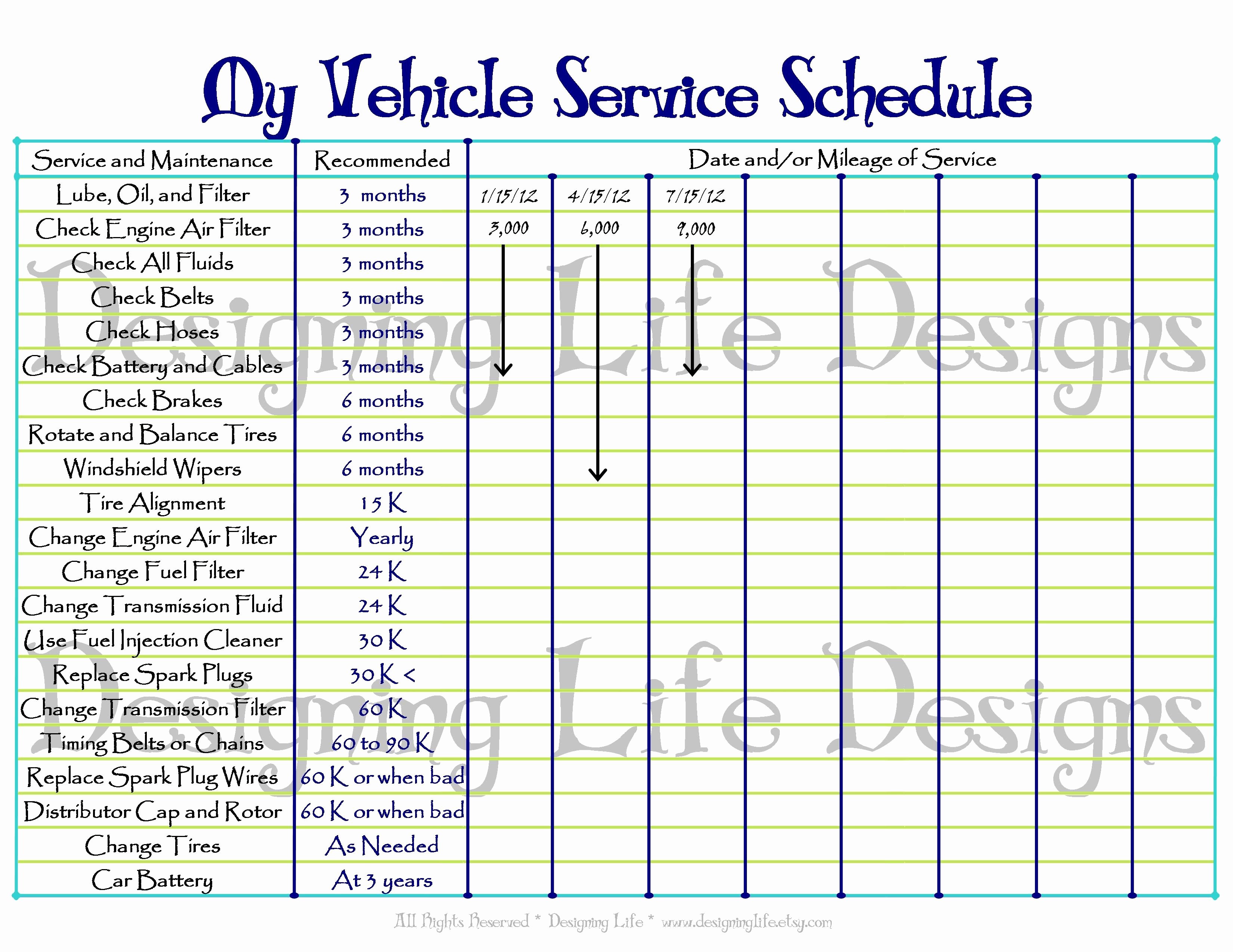 Vehicle Maintenance Checklist Excel Elegant Printable Vehicle Maintenance Log Template