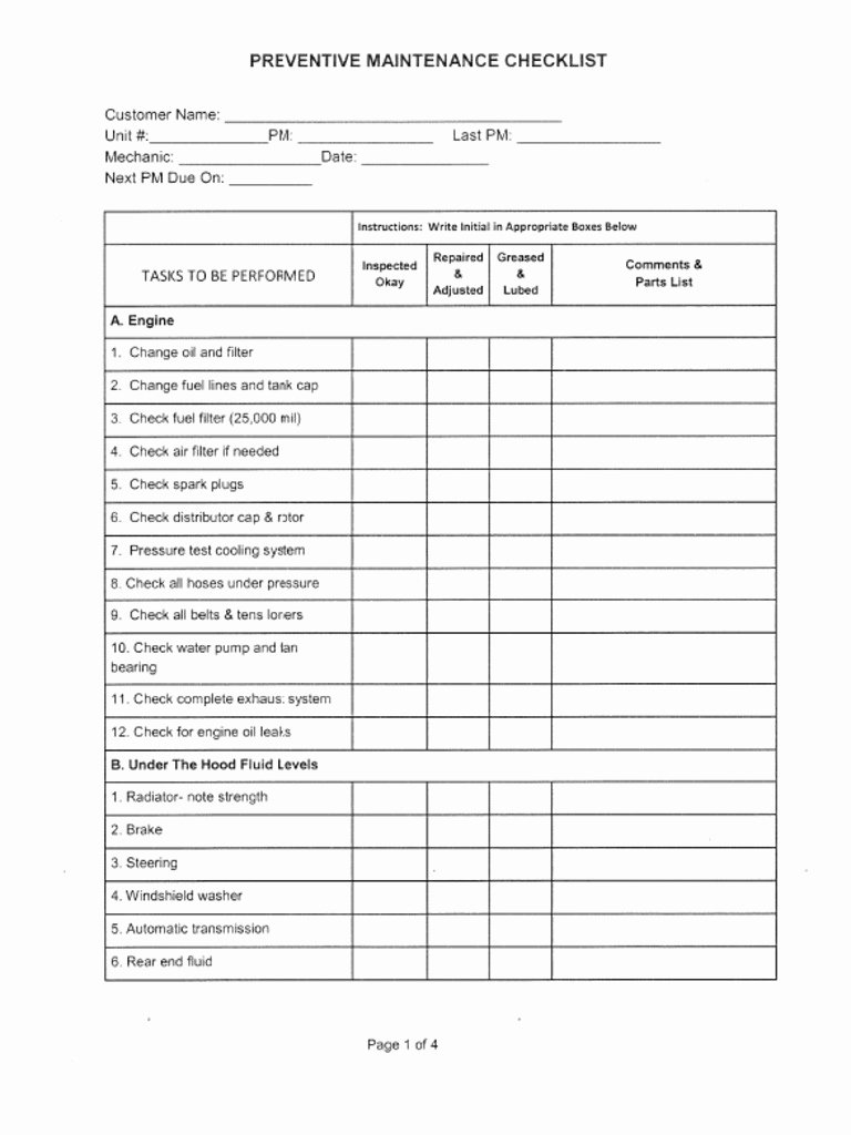 Vehicle Maintenance Checklist Excel Inspirational Download Preventive Maintenance Checklist Ups Xls