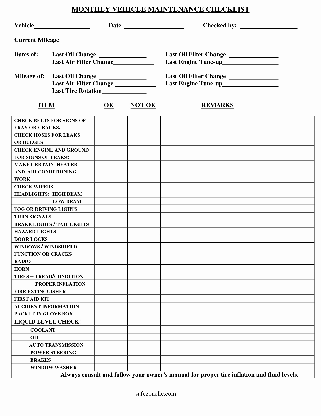Vehicle Maintenance Checklist Excel Inspirational Vehicle Checklist Template