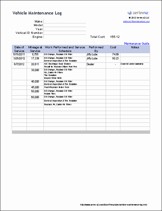 Vehicle Maintenance Checklist Excel Lovely Free Vehicle Maintenance Log Template for Excel