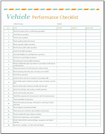 Vehicle Maintenance Checklist Excel Lovely Vehicle Performance Checklist Template for Excel
