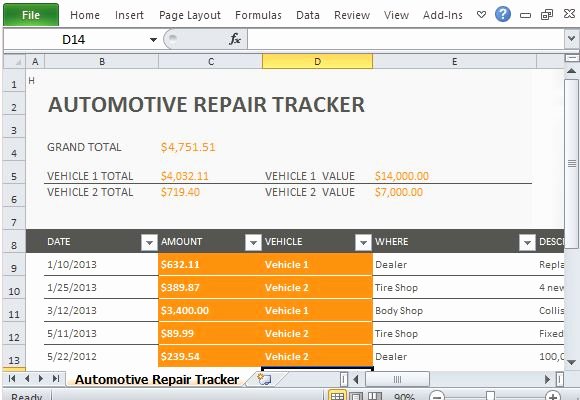 Vehicle Maintenance Checklist Excel New Car Repair Tracker Template for Excel 2013