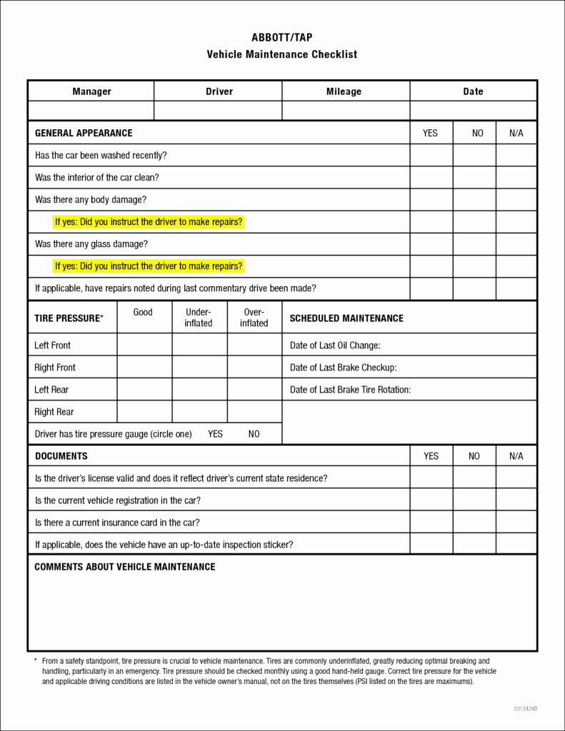 Vehicle Maintenance Checklist Excel New Vehicle Maintenance Checklist Excel Spreadsheet Laobing