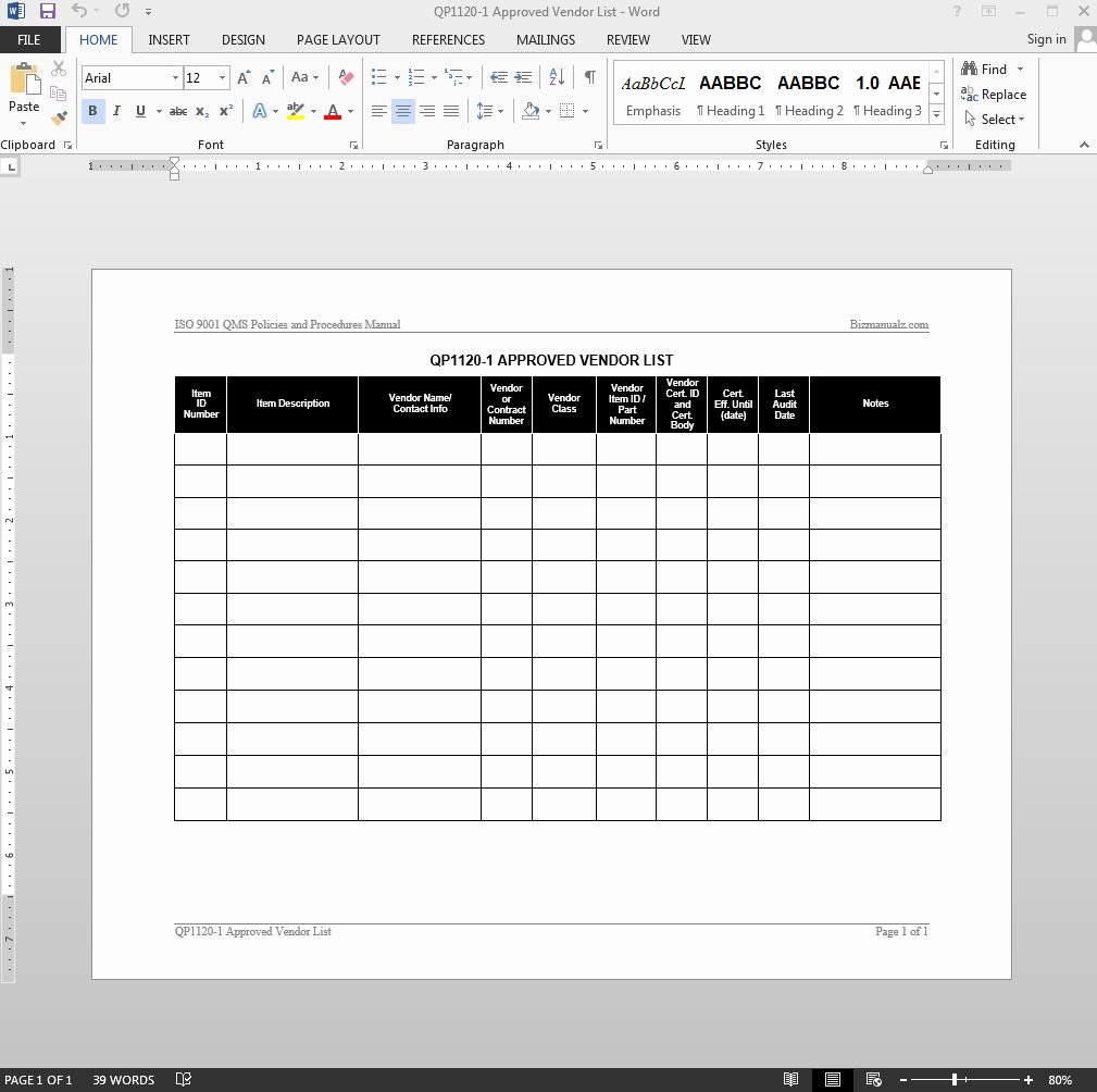 Vendor Audit Checklist Template Awesome Approved Vendor List iso Template