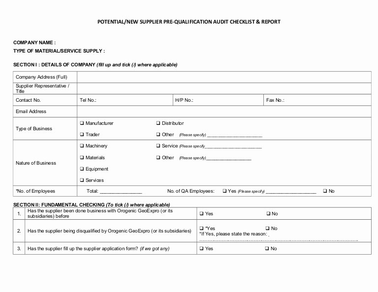 Vendor Audit Checklist Template Elegant Pre Qualification Audit Checklist &amp; Report