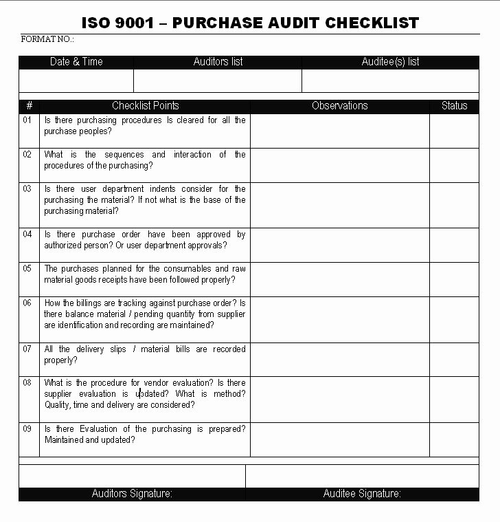 Vendor Audit Checklist Template Fresh Internal Quality Management System Audit Checklist iso