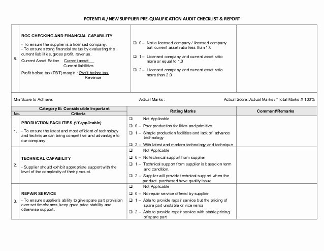 Vendor Audit Checklist Template Fresh Pre Qualification Audit Checklist &amp; Report