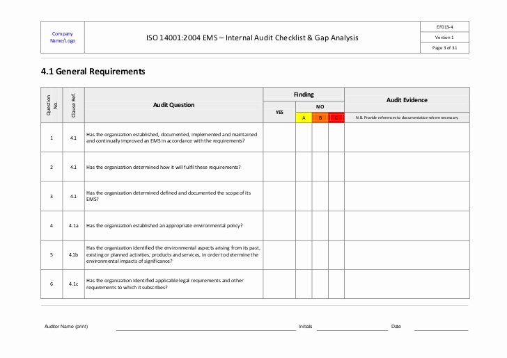 Vendor Audit Checklist Template New iso Ems Internal Audit Checklist Example Ok