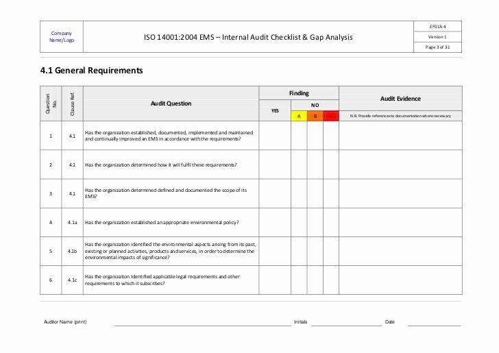 Vendor Audit Checklist Template New iso Ems Internal Audit Checklist Example Ok