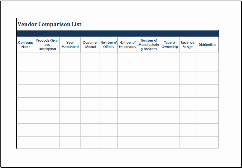 Vendor Comparison Template Fresh Ms Excel Vendor Parison List Template