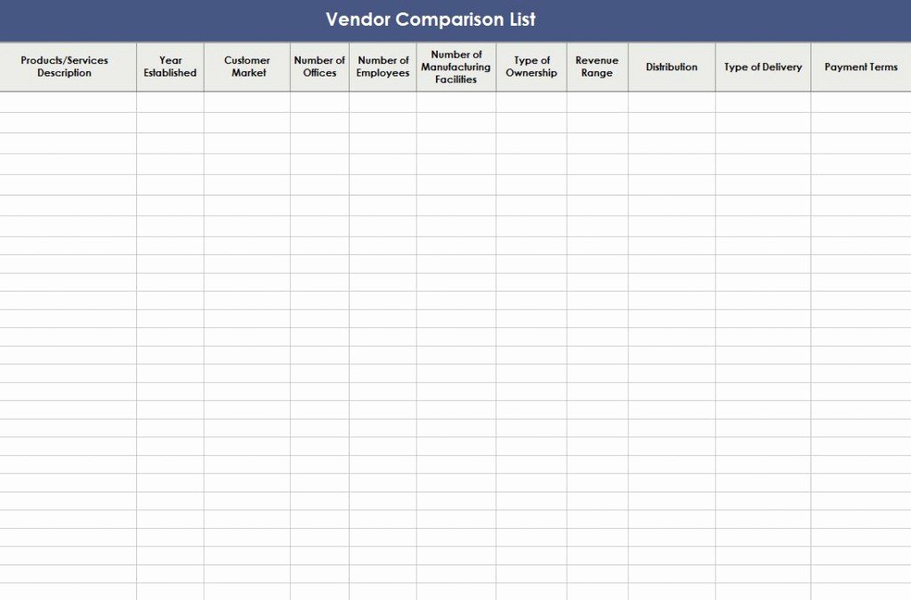 Vendor Comparison Template New Vendor Parison Template