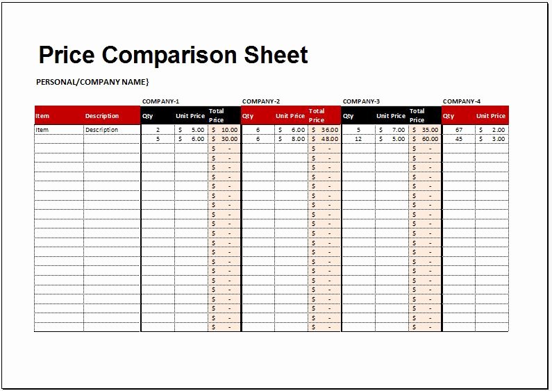 Vendor Comparison Template Unique Price Parison Sheet Template for Excel