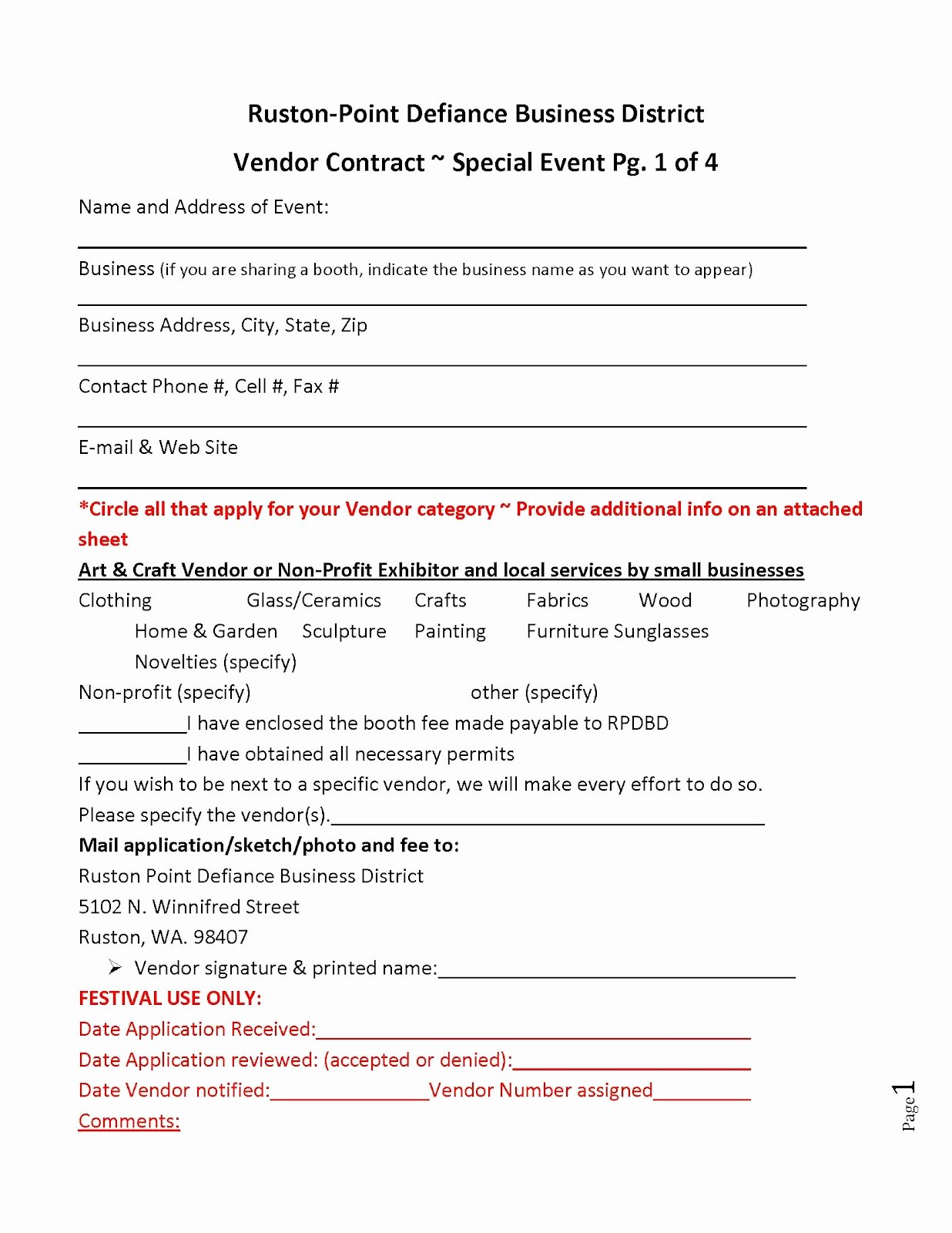 Vendor Contract for event Awesome Ruston Family Fair Vendor Contract