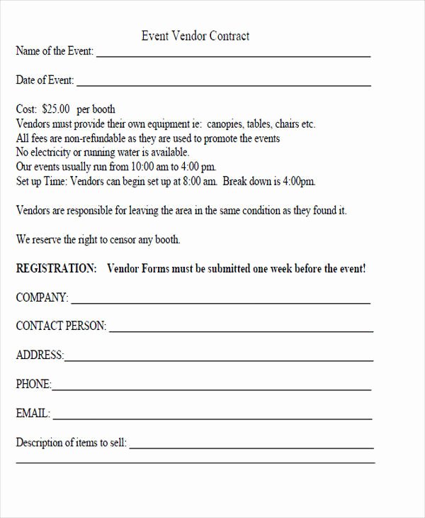 Vendor Contract for event Beautiful 44 Agreement form Examples