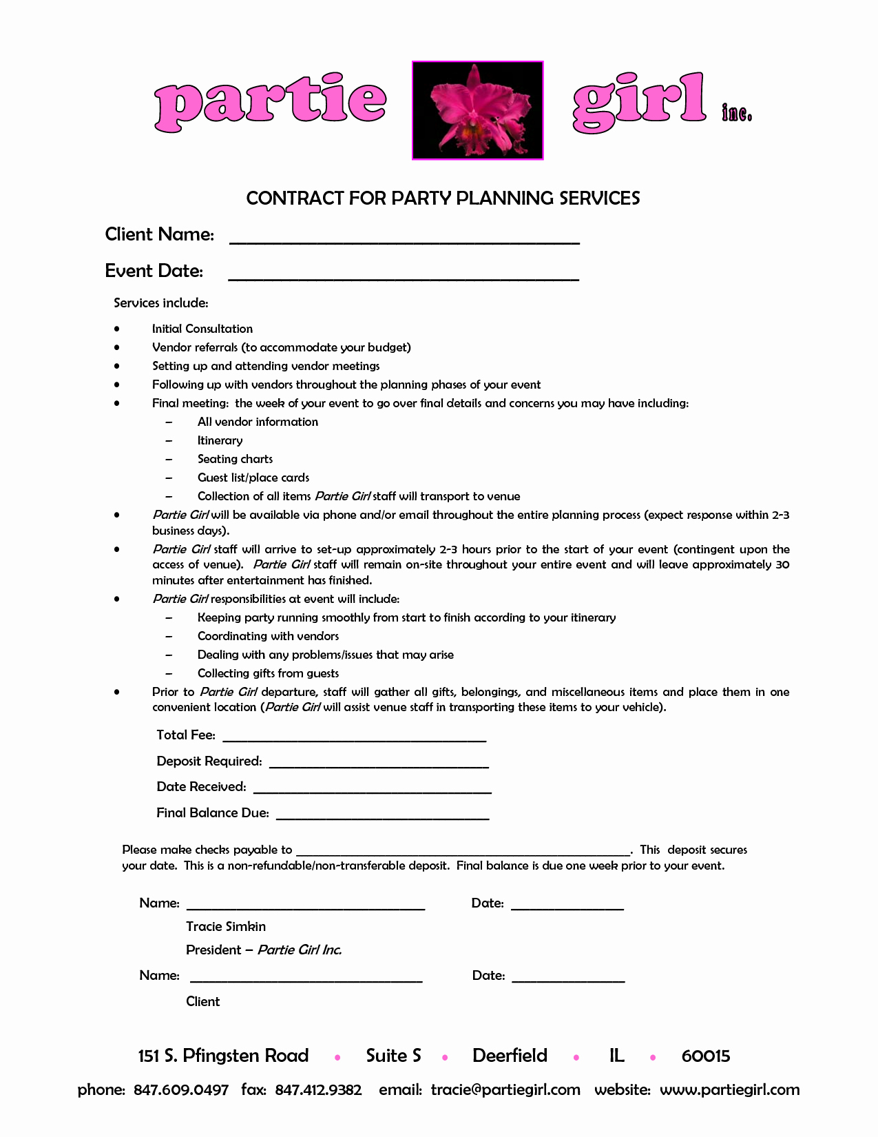 Vendor Contract for event Lovely Party Planner Contract Template Google Search