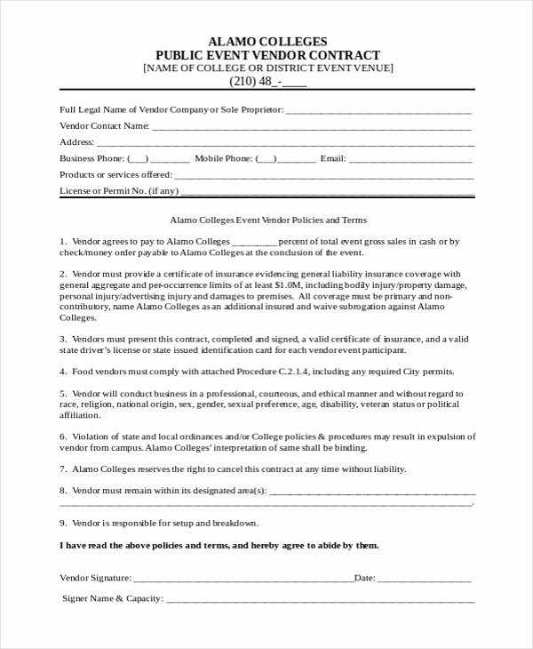 Vendor Contract for event Luxury Sample Vendor event form 10 Free Documents In Word Pdf