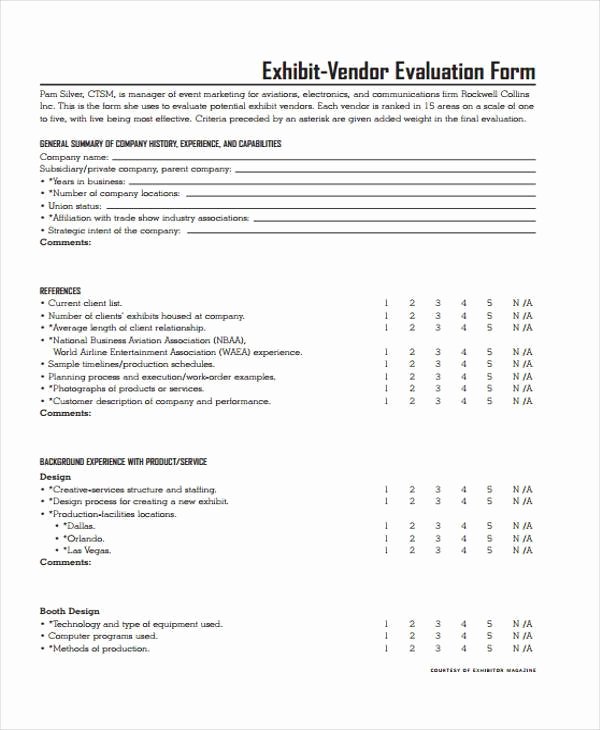 Vendor Evaluation form Lovely Sample Vendor Evaluation forms 9 Free Documents In Word