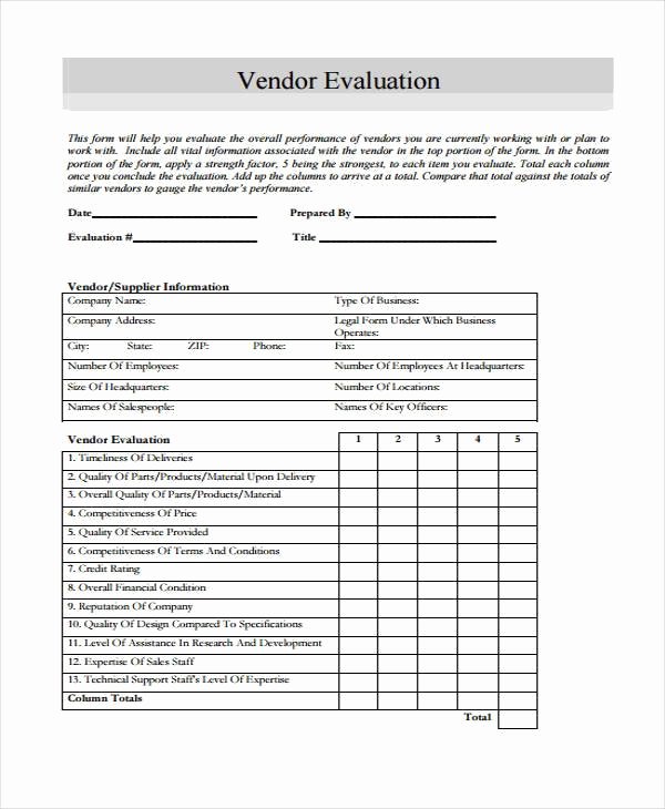 Vendor Evaluation form Luxury Sample Vendor Evaluation forms 9 Free Documents In Word