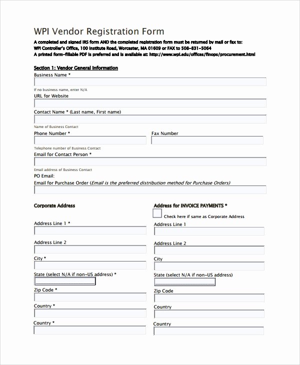 Vendor Information form Best Of 9 Sample Vendor Registration forms