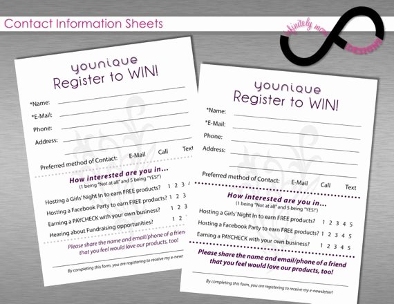 Vendor Information form Elegant Younique Contact Information form Younique Sign by