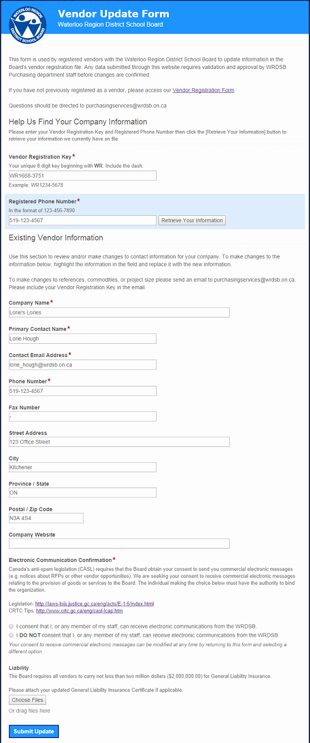 Vendor Information form Lovely Vendor Registration Waterloo Region District School Board