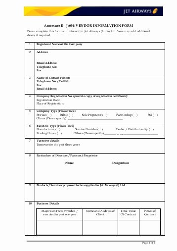 Vendor Information form New Vendor Registration form Jet Airways I Ltd