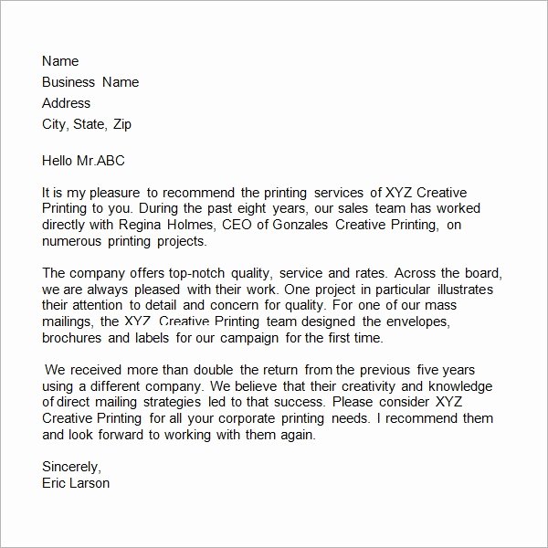 Vendor Recommendation Letter Sample Unique Business Reference Letter 11 Download Free Documents In